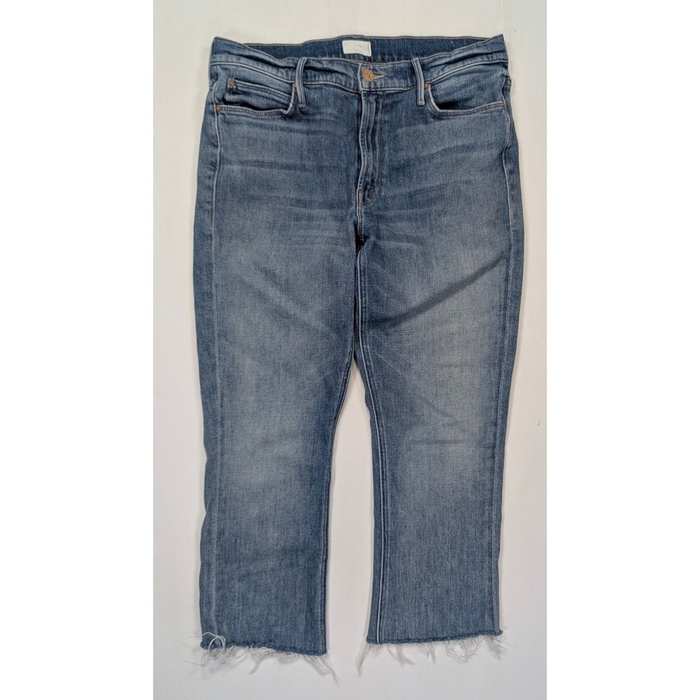Mother Women Jeans Size 30 Medium Wash Raw Hem Straight Leg Denim Blue USA Made